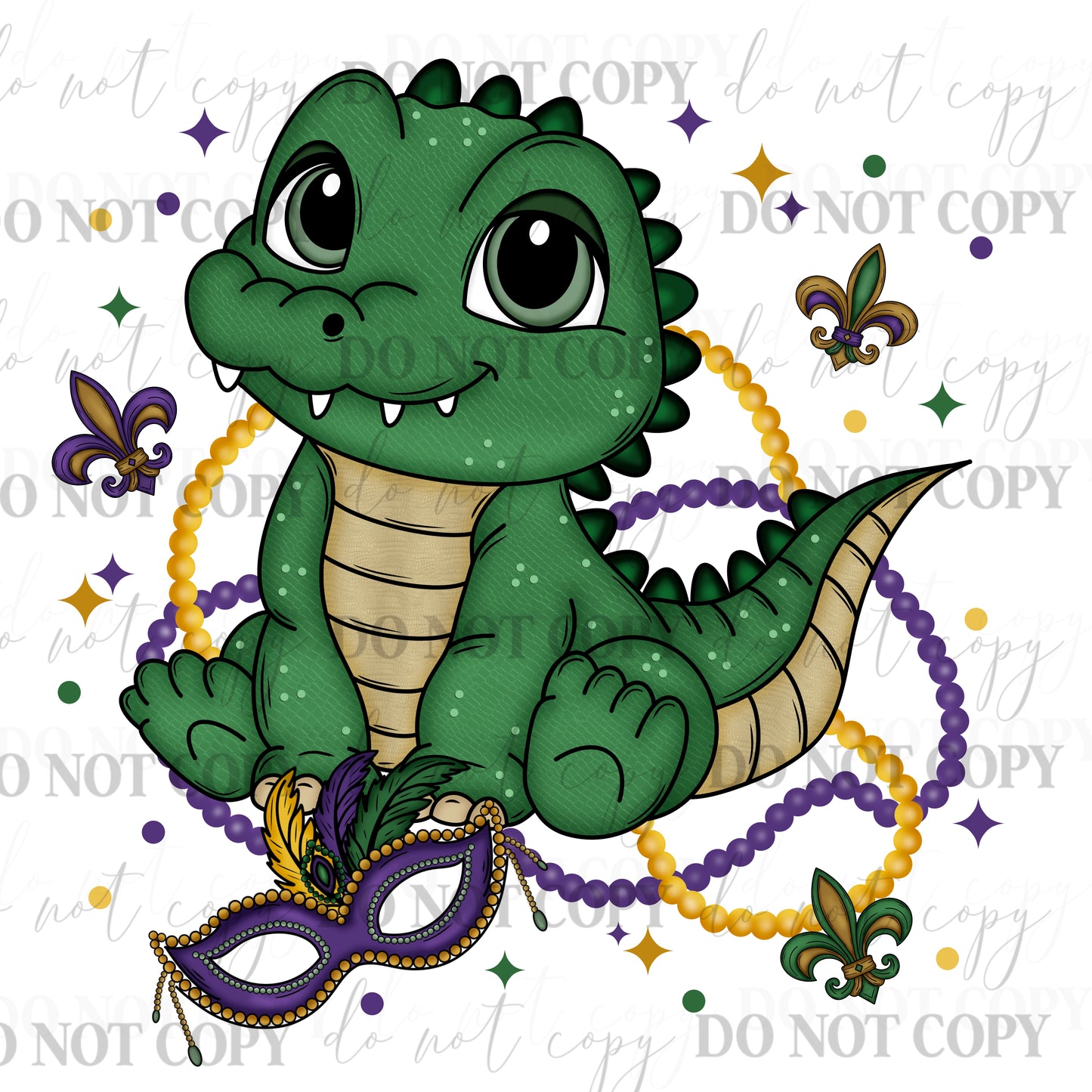 Cute Mardi Gras Alligator PNG | Louisiana Gator Clipart with Beads & Mask |Digital Download