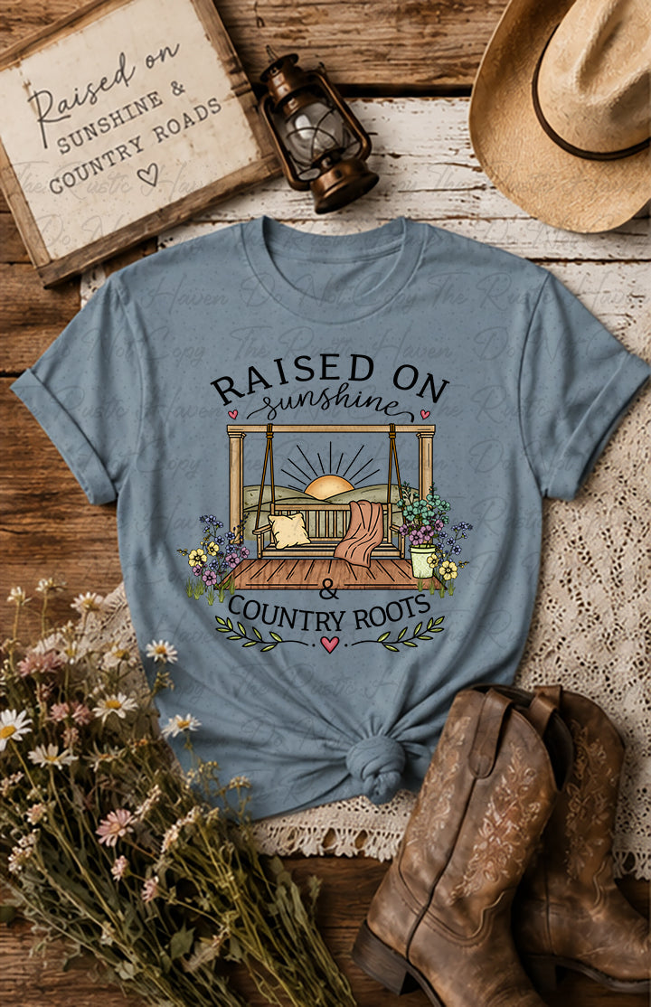 Raised on Sunshine & Country Roots | Rustic Country Digital Design PNG Title: