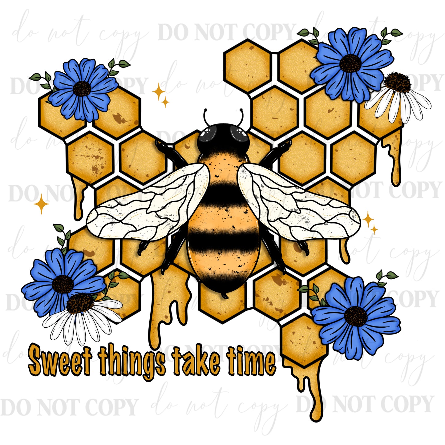 Sweet Things Take Time Bee PNG | Honeycomb Floral Digital Download | Farmhouse Spring Summer Design