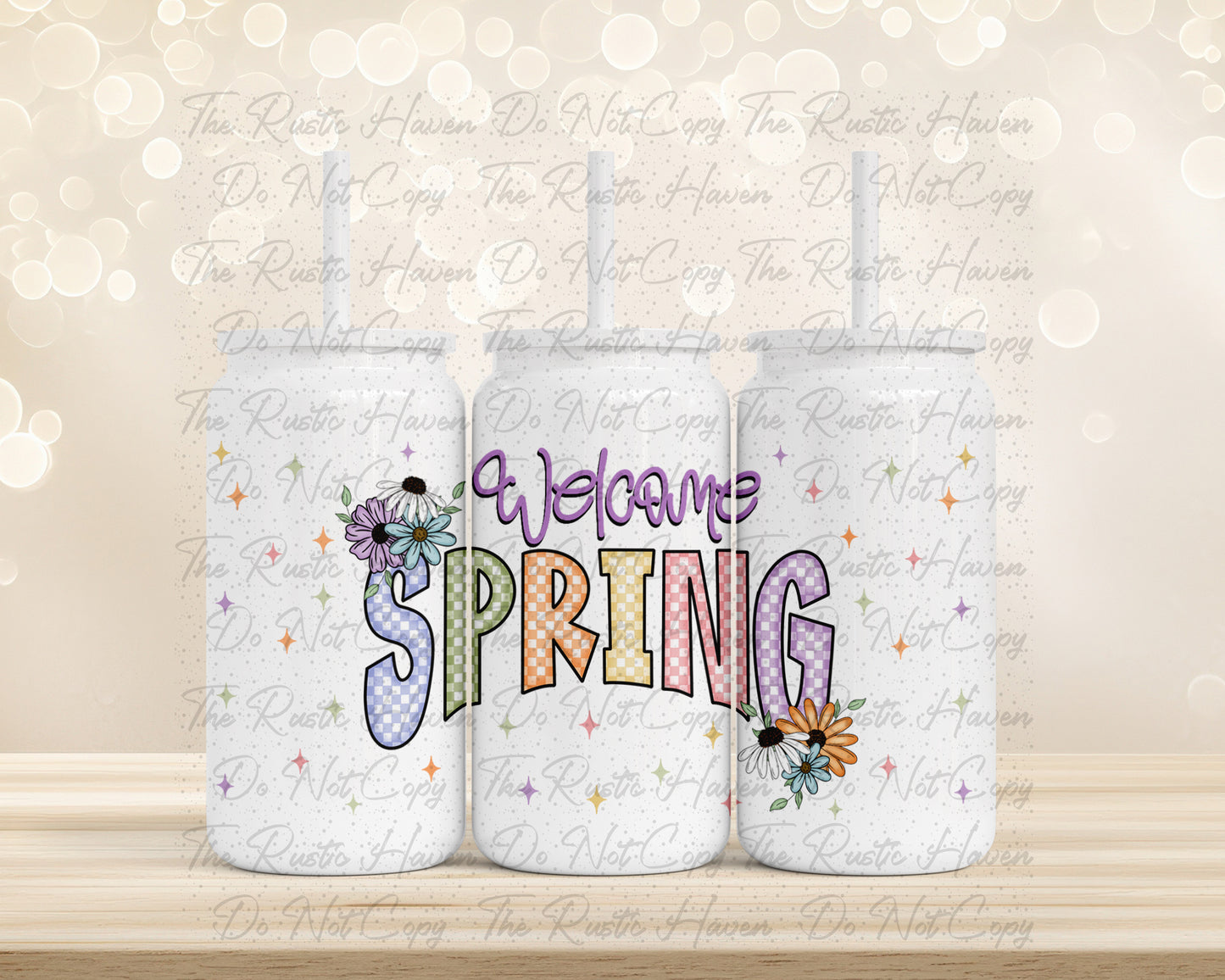 Welcome Spring 16oz Can Wrap PNG – Pastel Floral