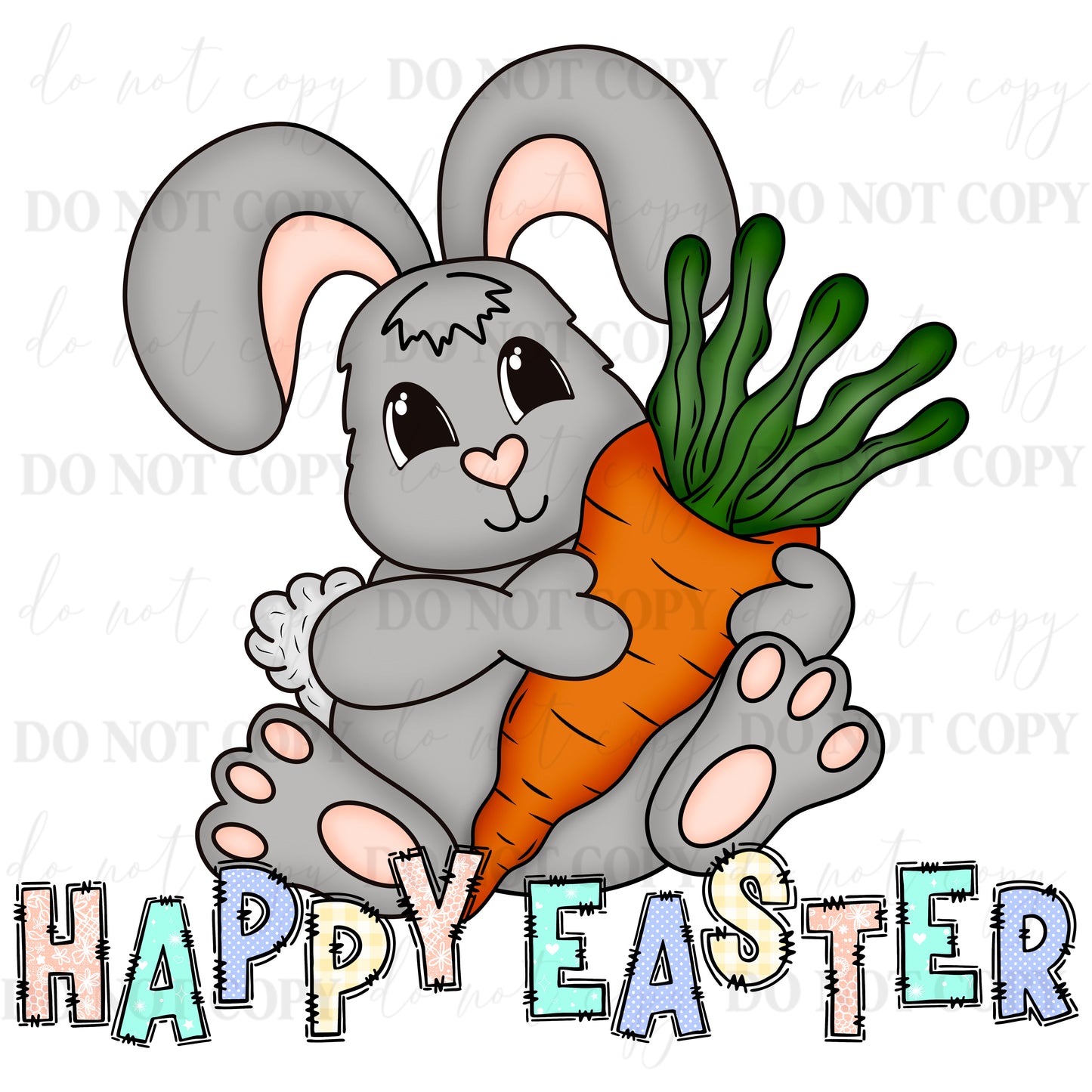 Cute Bunny with Carrot PNG – Happy Easter Design