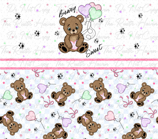 Beary Sweet Valentine Bear 20oz Tumbler Wrap PNG | Cute Teddy Bear Sublimation Design | Valentine Tumbler Wrap