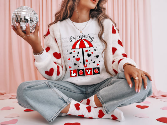 It's Raining Love Valentine’s Day PNG - Sublimation Design - Red Umbrella & Hearts Digital Download