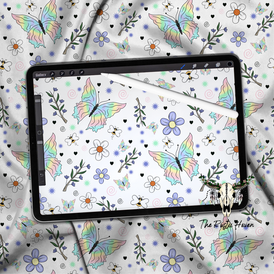 Pastel Butterfly & Wildflower Seamless Pattern PNG | Cottagecore Floral Digital Paper