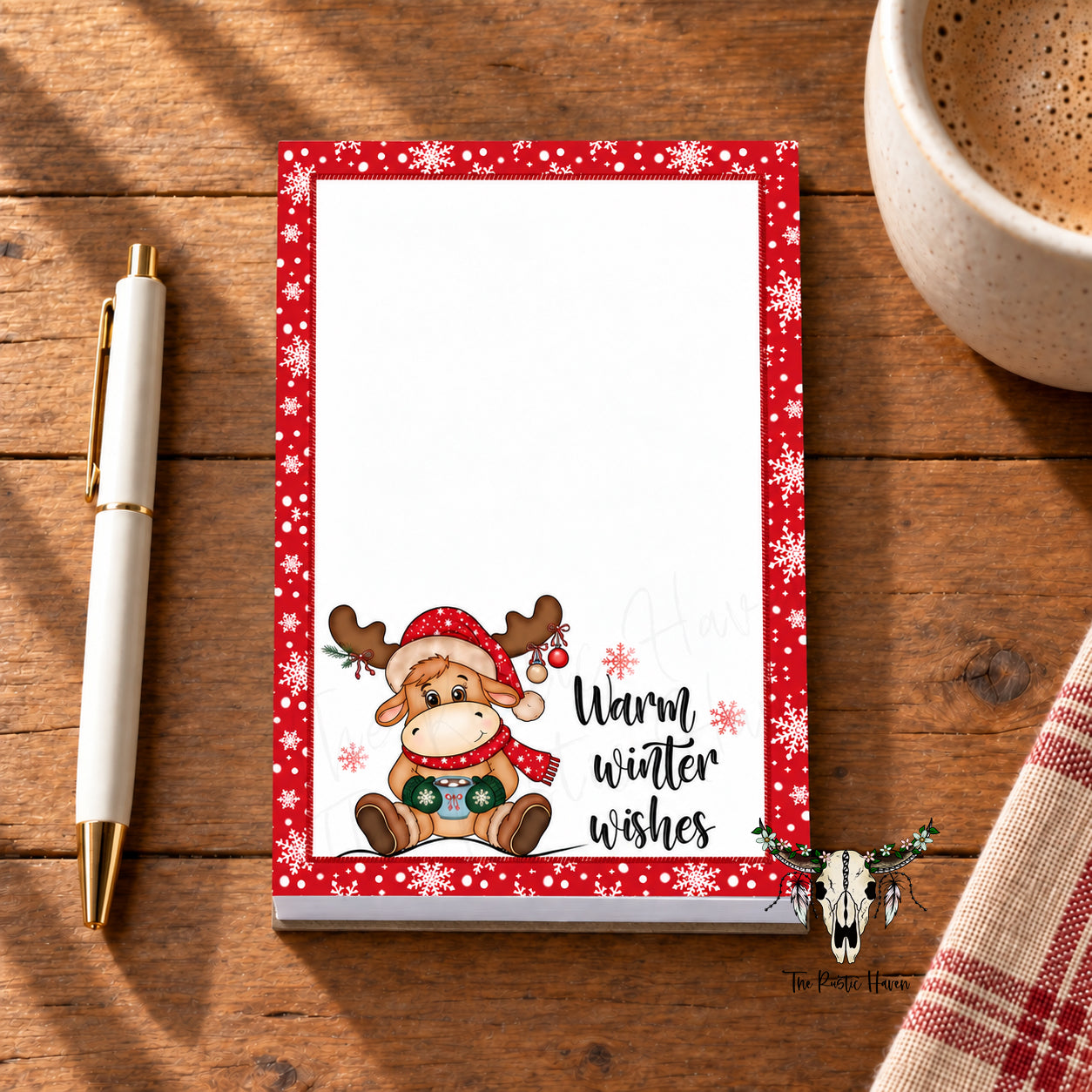 Warm Winter Wishes Moose Printable Notepad | 4x6 Christmas Stationery