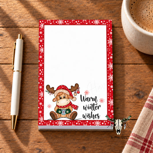 Warm Winter Wishes Moose Printable Notepad | 4x6 Christmas Stationery