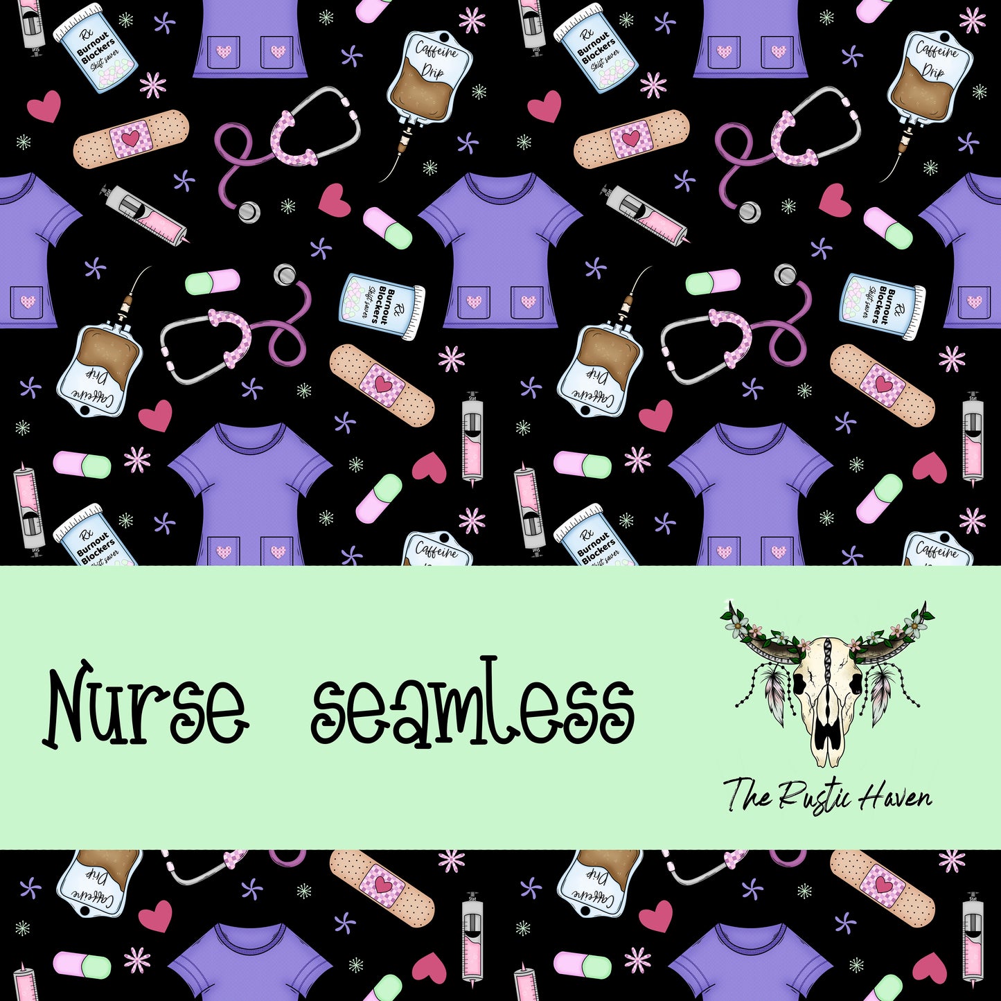 Nurse Life Seamless Pattern PNG | Medical Scrubs & Caffeine Digital Paper