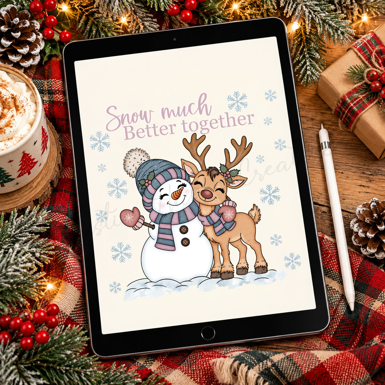 Snow Much Better Together | Snowman & Reindeer Christmas PNG