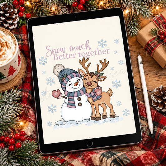 Snow Much Better Together | Snowman & Reindeer Christmas PNG