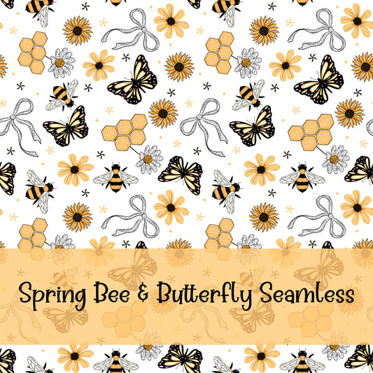 Spring Bee & Butterfly Seamless Pattern PNG | Honeycomb Sunflower Floral Digital Paper | Farmhouse Sublimation Background
