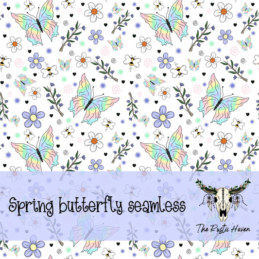 Pastel Butterfly & Wildflower Seamless Pattern PNG | Cottagecore Floral Digital Paper
