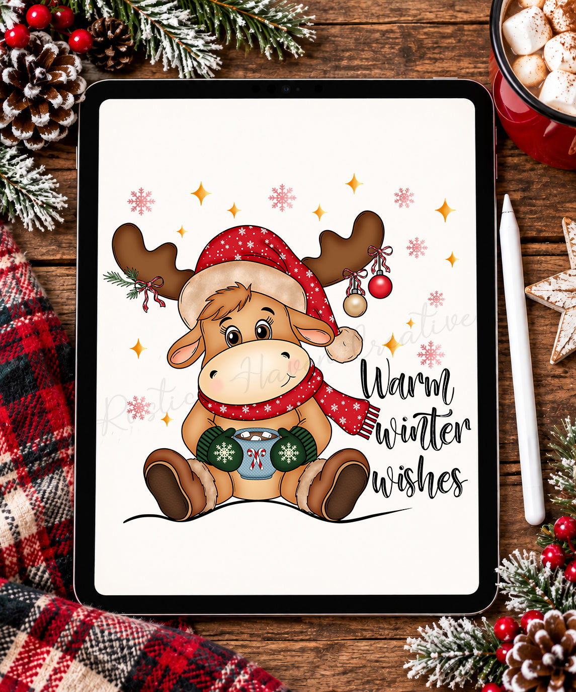 Warm Winter Wishes Moose PNG | Cute Christmas Moose Digital Download
