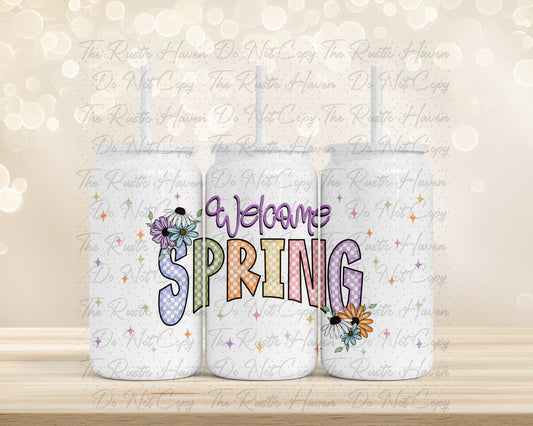 Welcome Spring 16oz Can Wrap PNG – Pastel Floral