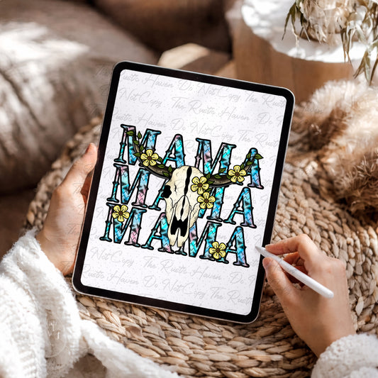 Mama Cow Skull Western PNG | Boho Floral Mama