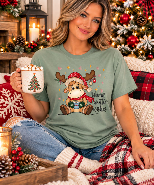 Warm Winter Wishes Moose PNG | Cute Christmas Moose Digital Download