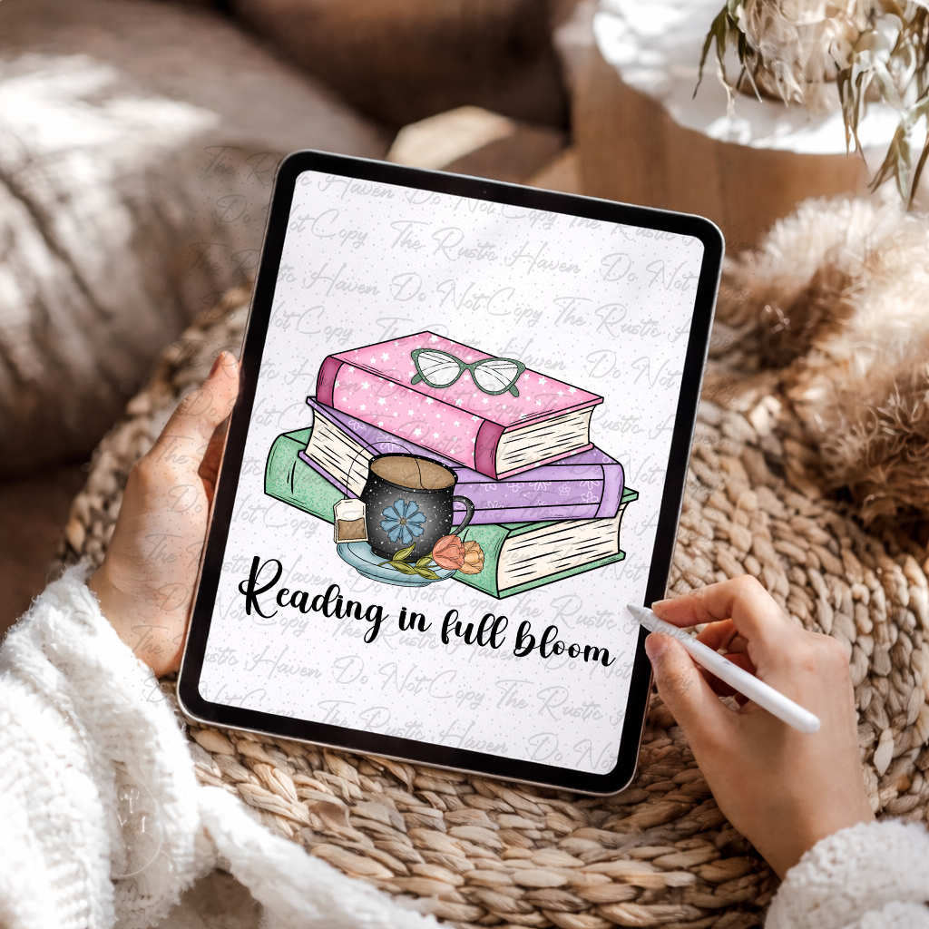 Reading in Full Bloom PNG | Book Lover Spring Design