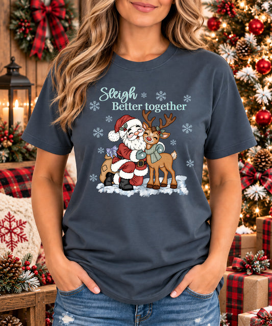 Sleigh Better Together | Santa & Reindeer Christmas PNG Digital Download