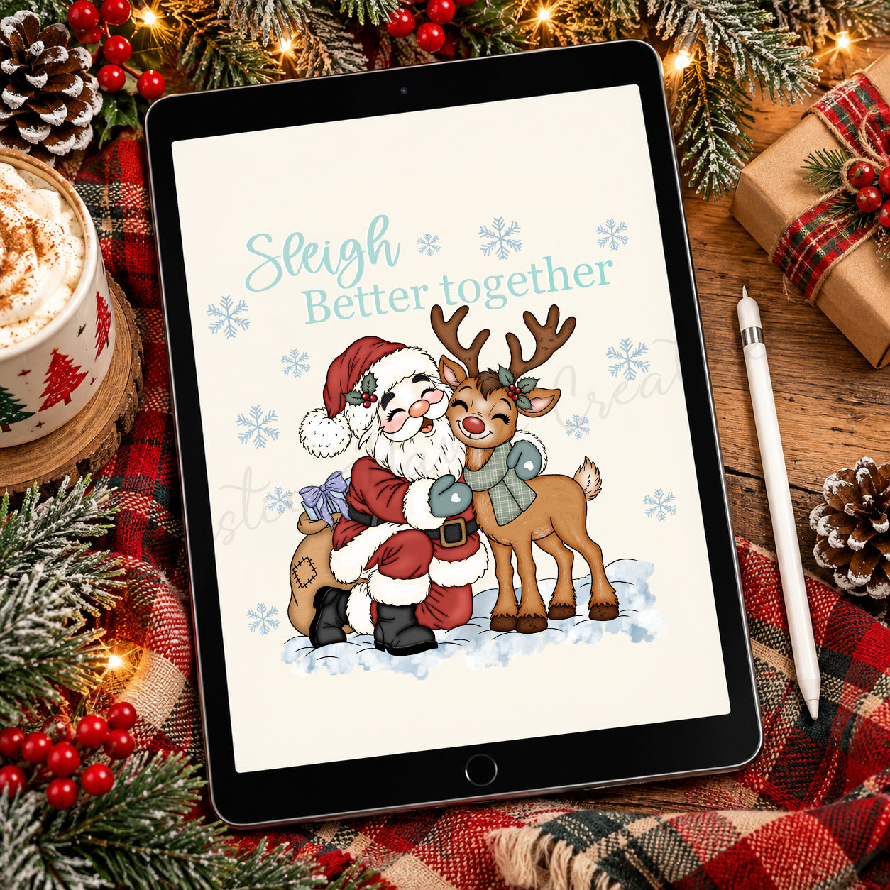 Sleigh Better Together | Santa & Reindeer Christmas PNG Digital Download