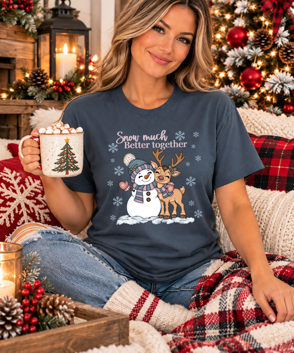 Snow Much Better Together | Snowman & Reindeer Christmas PNG