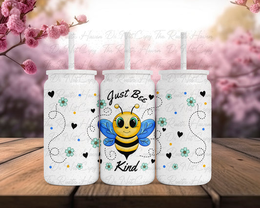 Just Bee Kind 16oz Cup Wrap PNG | Bee Glass Can Wrap |  Bee Lover Digital Download